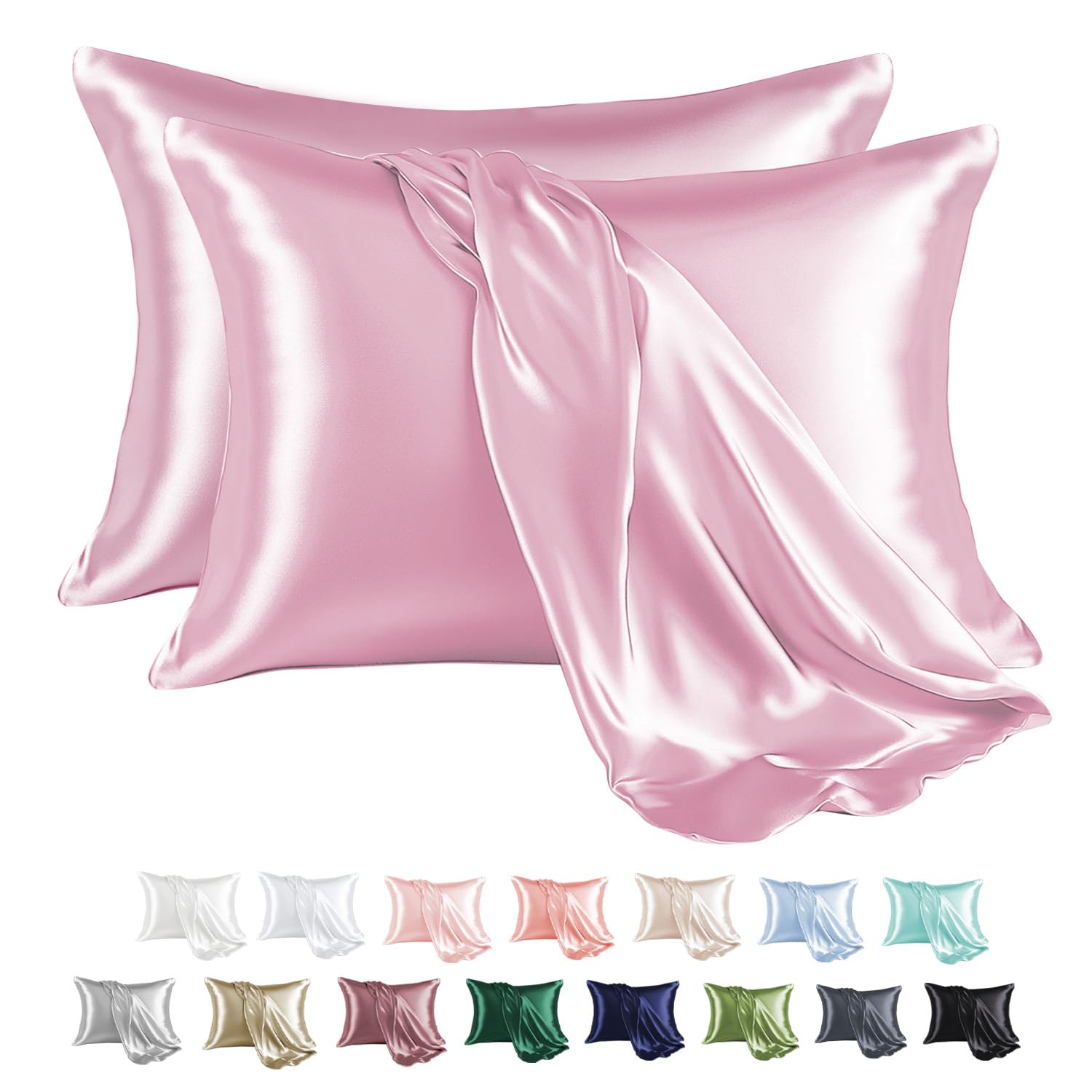 

Satin Pillowcases for Hair and Silk Satin Standard Set of 2 Silky Pillowcases with Envelope Closure MR&HM Skin, Pillowcases, 2-Pack, Size,