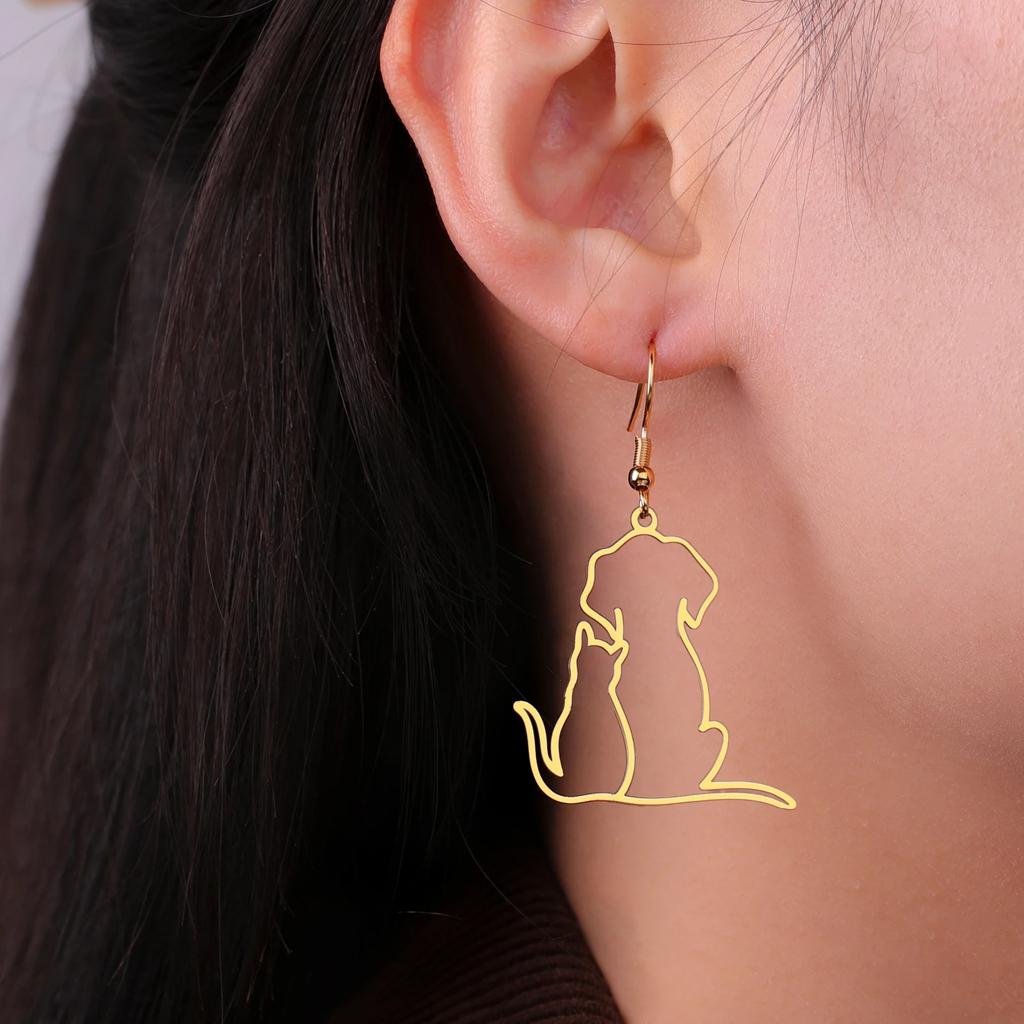 Cazador Hugging Cats Kittens Earrings for Women Stainless Steel Cute Dog Dangle Earrings 2026 Trend Jewelry Birthday Gift