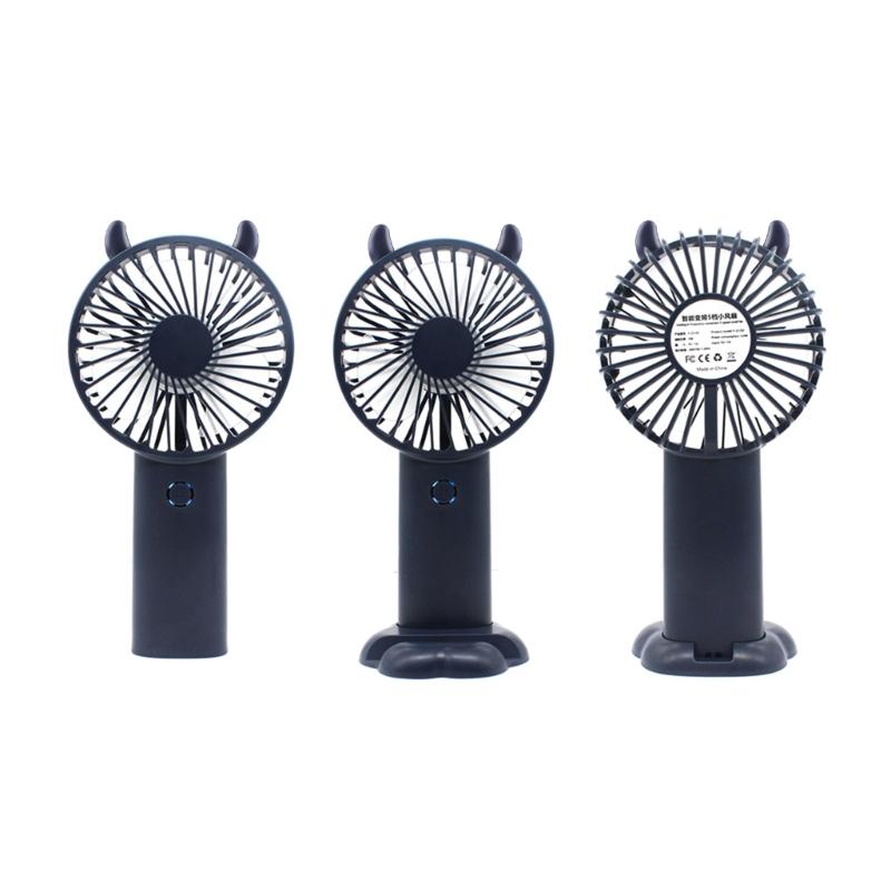 Tragbarer Handventilator mit 5 Geschwindigkeiten, LCD-Anzeige, Basis, Telefonhalter