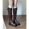 Women Knee High Boots Square High Heels 2025 Autumn Leather Thick Bottom Fashion Buckle Knight Long Botas Femininos