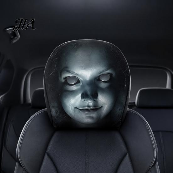 Spooky Auto Interior Accessories 2Pcs Funny Car Headrest Covers, Scary Faces Universal Fit Sleeve Seat Protectors, Breathable Soft Skin Friendly Cover