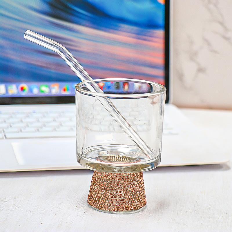 Light Luxury Glass Cup with Diamond Goblet Handle Thick Glass Cocktail Glass Cup Heat-resistant Coffee Milk Cup 101-200ml