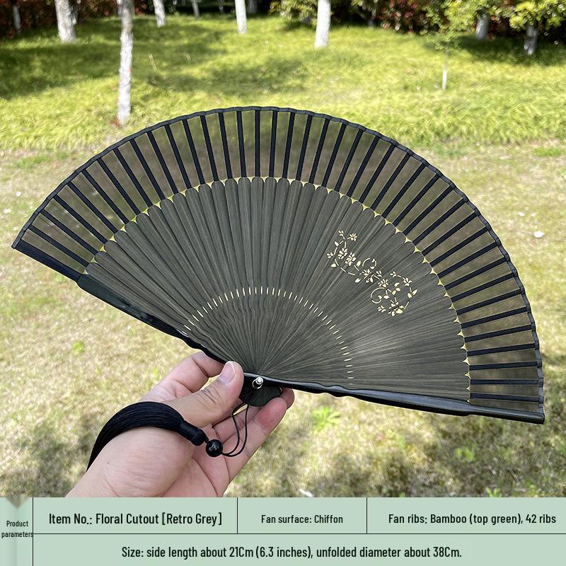 Portable Ancient Chinese Bamboo Folding Fan for Hanfu & Qipao - Gardenia Design