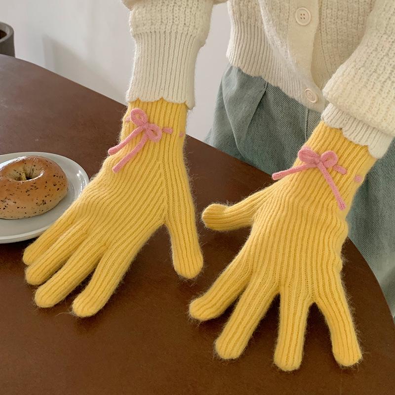 Damen Strick Schleifenhandschuhe Winter Warm Touchscreen Handschuhe Vollfinger Kawaii Japanische Jk Fahrradhandschuhe Y2K Accessoires