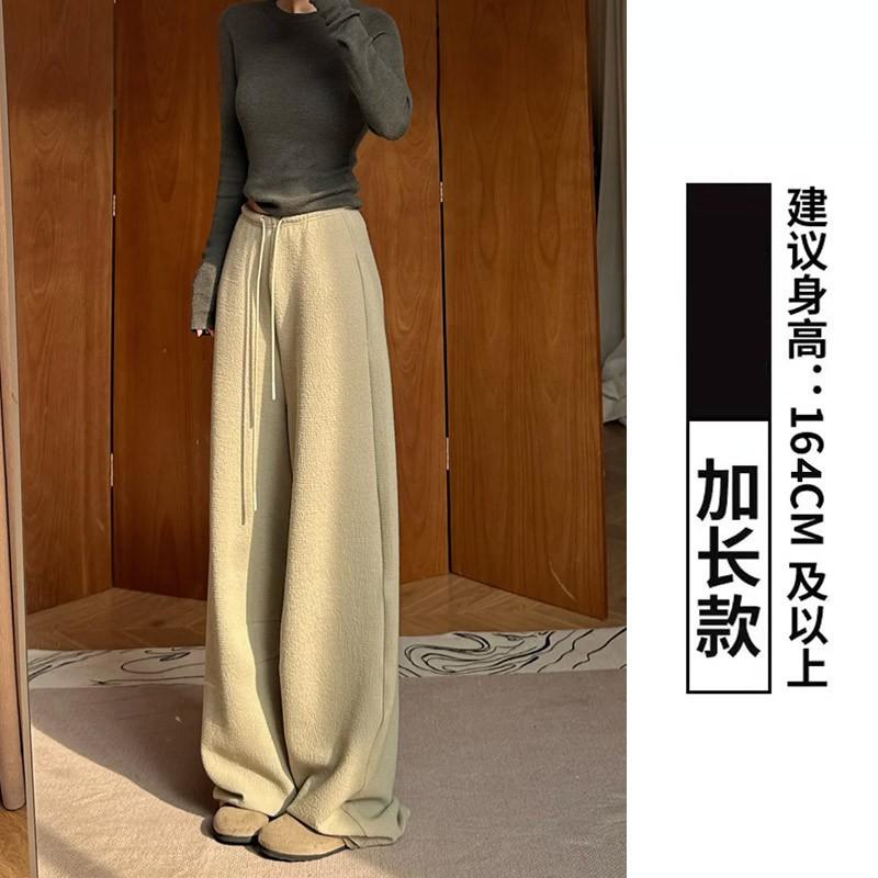 Women Fleece Lined Banana Wide Leg Casual Sports Pants 2026 Warm Straight Trousers