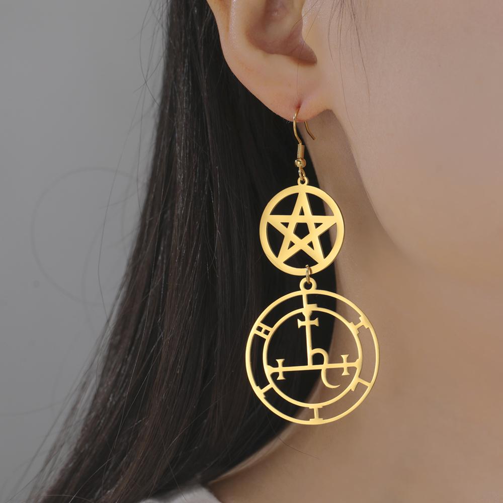 Dawapara Wheel of Hecate Pentagram Earrings Sigil of Lilith Moon Goddess Pentacle Symbol Stainless Steel Earrings Wiccan Jewelry