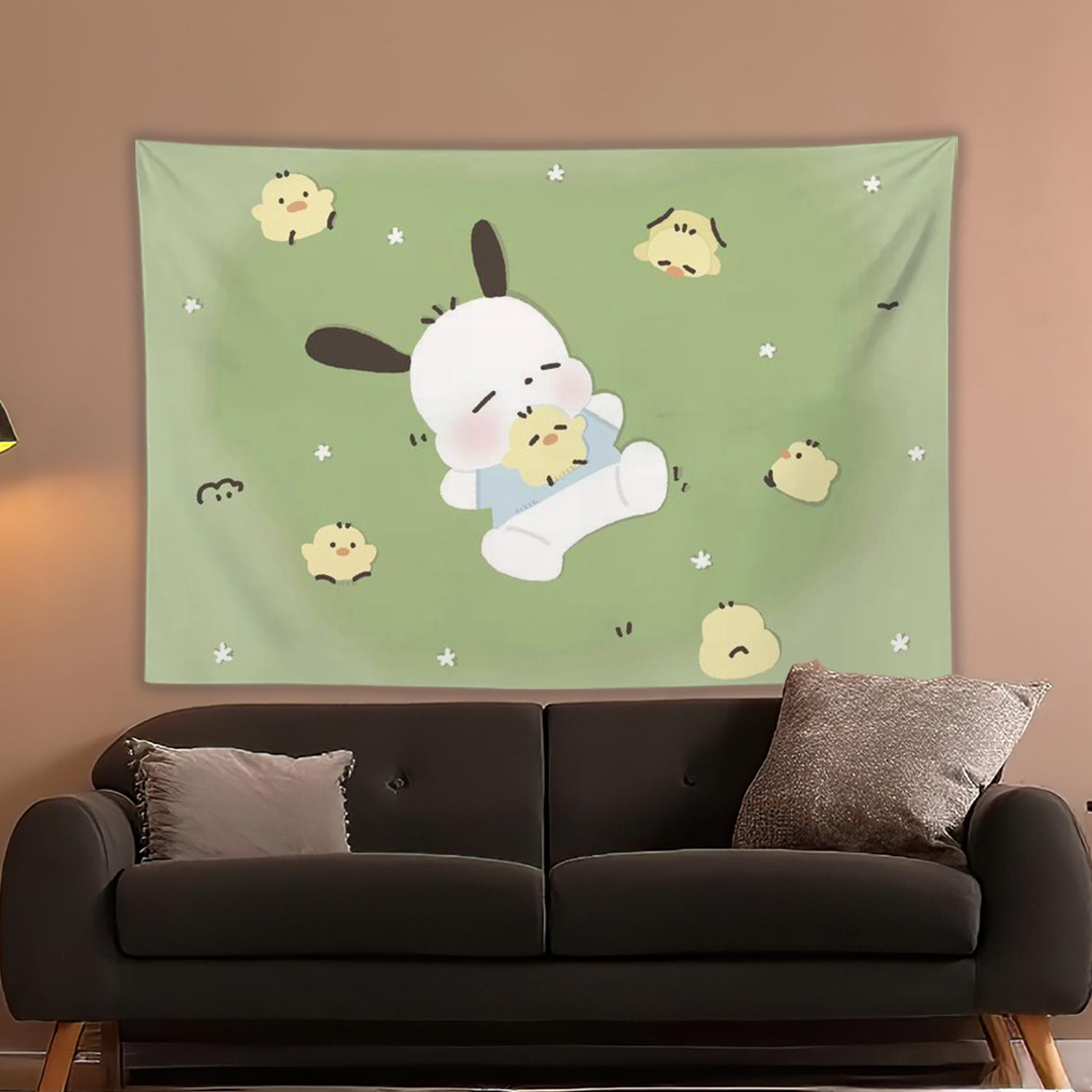 

Милый мультяшный гобелен Pochacco Cinnamoroll Sanrio Hello Kitty My Melody для украшения комнаты, домашнего декора, настенный тканевый гобелен для спальни 29x37in