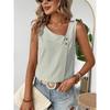 Women Striped Sleeveless Tank Top Asymmetrical Neck Button Decor Casual Summer Blouse