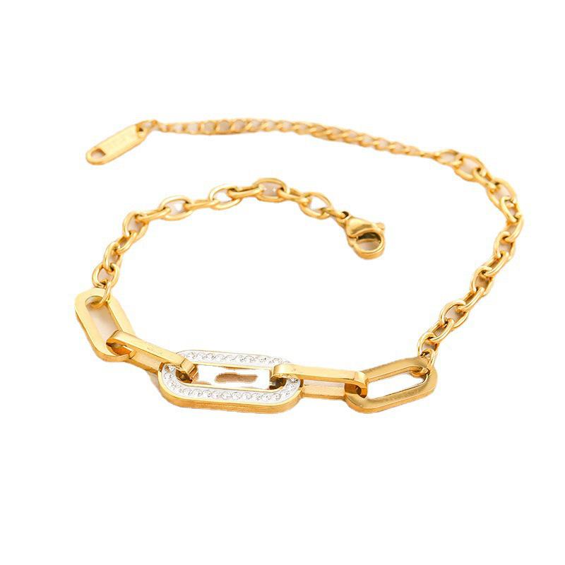 Korean-Style Geometric Full Diamond O-Shaped Stainless Steel Anklet - Trendy and Sexy Titanium Jewelry.