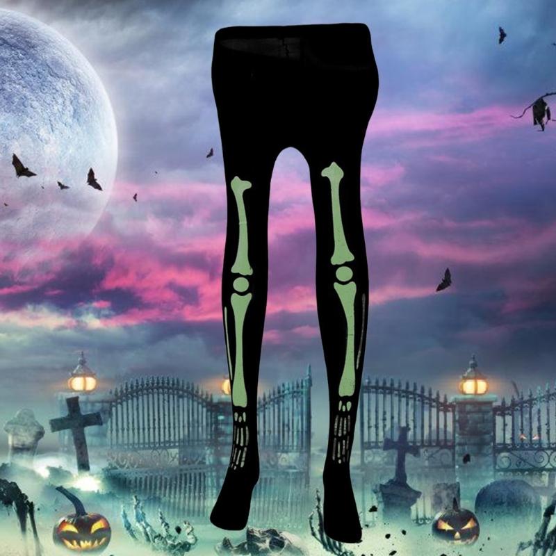 Leuchtende Skelett-Socken Skelett-Handschuhe Leuchten im Dunkeln Strumpfhosen Skelett-Knie Hohe Socken Halloween-Kostümzubehör