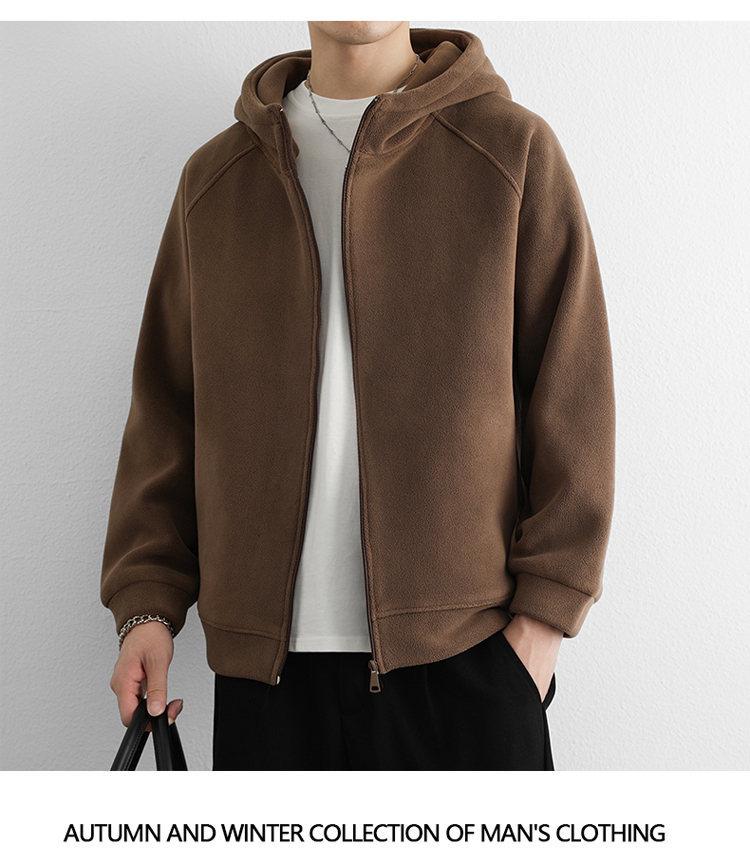Men's Double-Sided Coral Fleece Hooded Jacket - Autumn/Winter 2025 Style, Thickened and Warm for Outdoor Casual Wear