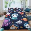 3D Microfiber Space Cats Quilt Cover All Season Bedding Set Pillowcase Cartoon Space Quilt Cover Machine Washable For Home Decor