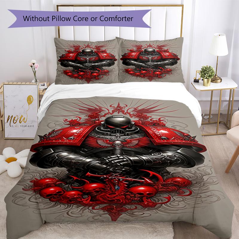 3pcs Warhammer 40k Bedding Set Duvet Cover Closure Includes 1 Duvet Cover & 2 Pillowcases, Soft and Comfortable for All Seasons.
