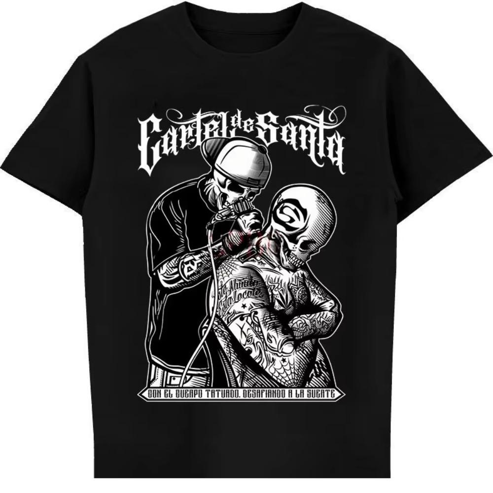 

2024 summer tops men clothing Cartel De Santa Tattoo T Shirt Rap Hip Hop S чёрный