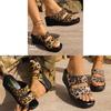Sandale plate cu imprimeu leopard pentru femei, de vară, confortabile, cu talpă de cauciuc, încălțăminte casual