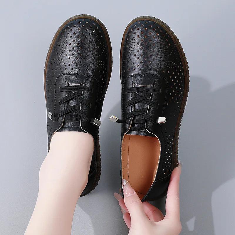 2025 Hollow Flat Mother Shoes Women Casual Shoes Simple White Wear-resistant Women  Sneakers