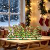 Christmas Table Centerpieces 5 Pcs Wooden Tabletop Tree Signs, Rustic Standing Green Desktop Decor Ornament with Curly Topper for Winter Holiday