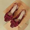 French bow one-word buckle with high heels thick heel this year's new bag head sandals summer square head empty single shoes