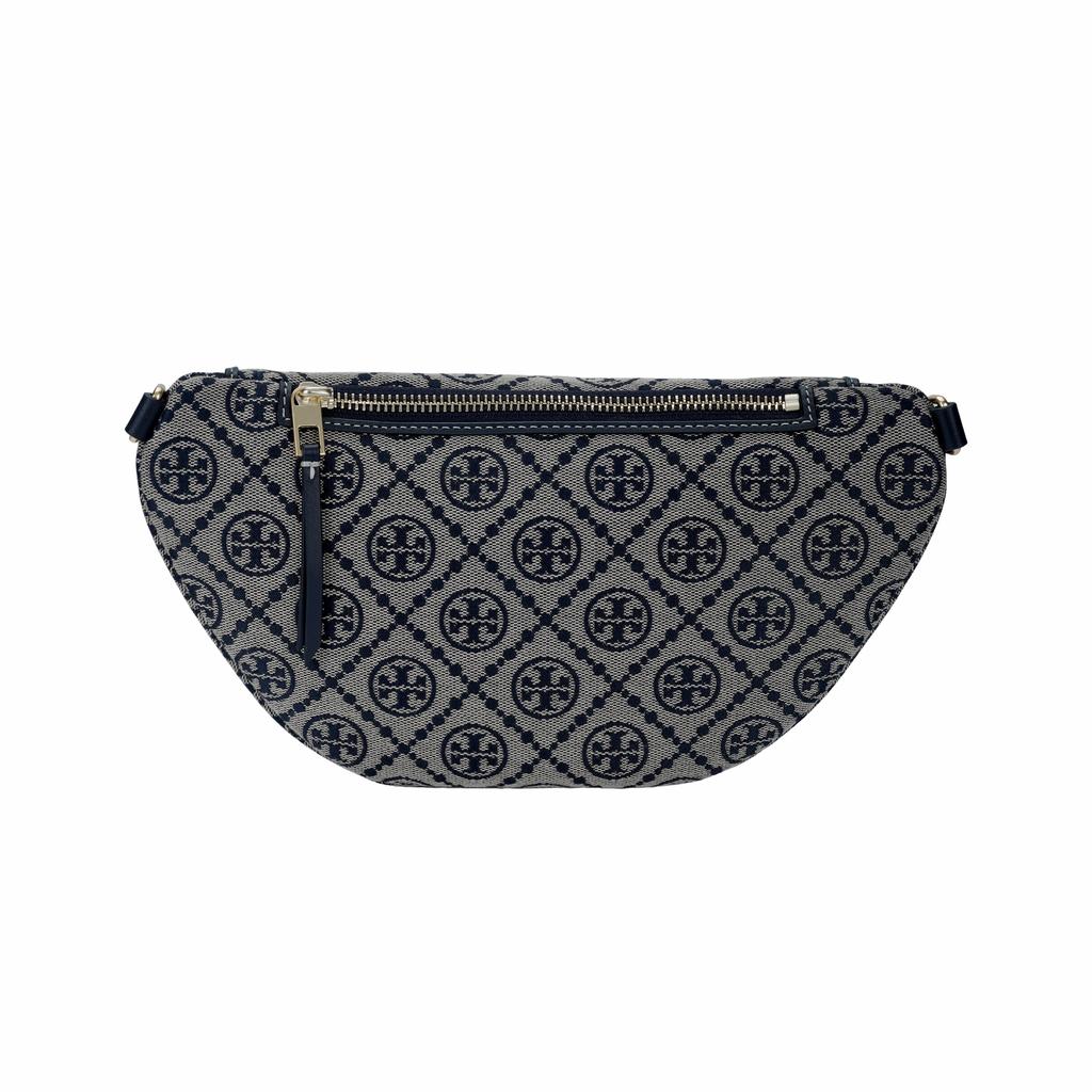 Tory Burch T Monogram Embossed Classic Logo Pattern Zipper Closure Cotton Waist Bag Women Waist Bag Navy-Blue 162094-405