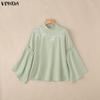 VONDA Damen Stehkragen Langarm Schlagarm Stickerei Elegant Lässig Bluse