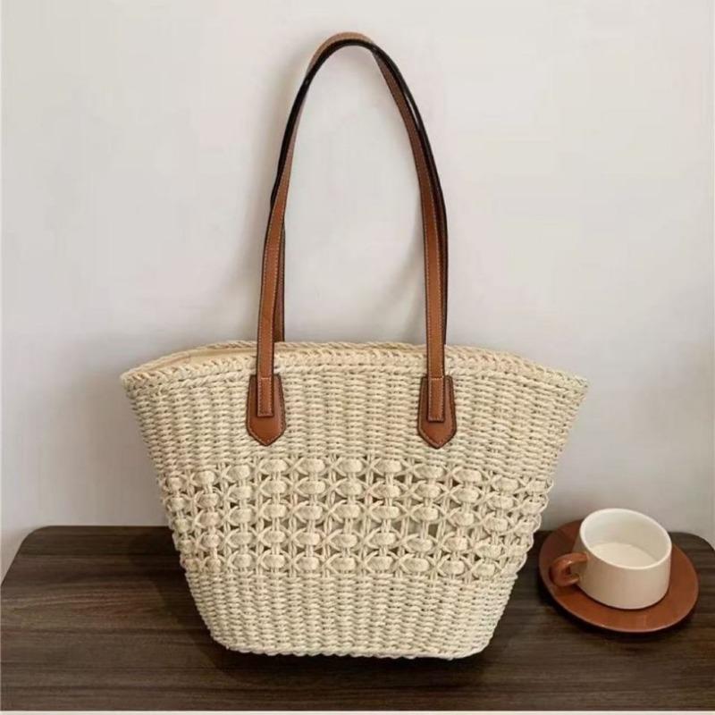 1pcs Hollow Woven Women's Shoulder Bag Commuter Handbag Beach Vacation Handbag Reusable Shopping Grocery Bag