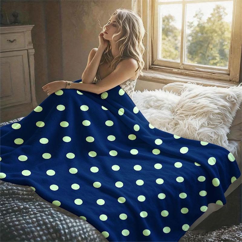 Mint Polka Dots Navy Flannel Blanket Perfect for Sofa Office Bed Travel Sleep Read Relax Camping Four Season Use
