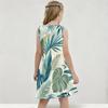 Girls Round Neck Sleeveless Tropical Leaf Printed A Line Flared Dress