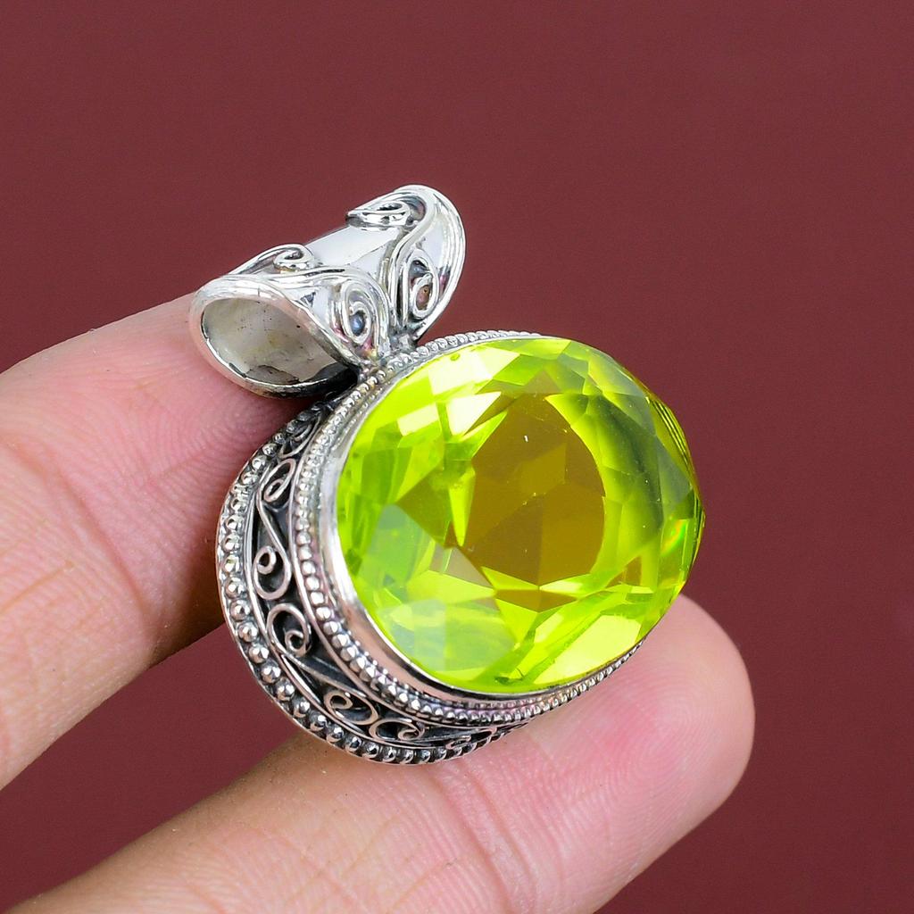 Faceted Lemon Topaz Pendant Vintage Gemstone Pendant 925 Sterling Silver Pendant Handmade Jewelry Unique Pendant Silver Jewelry Wedding Gift