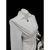 Women's Casual Top, Versatile, Elegant, Waist Cinching Design, Solid Color Women's Shirt