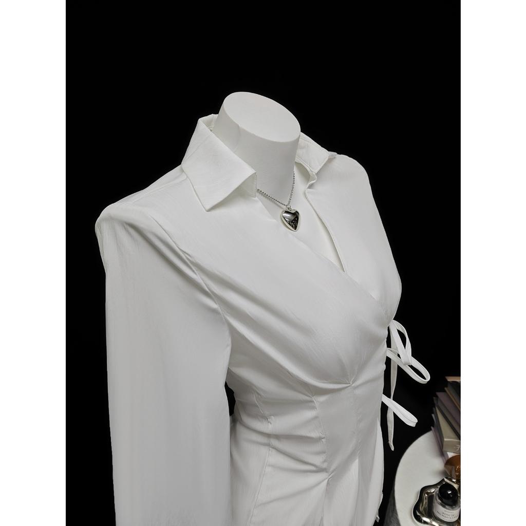 Women's Casual Top, Versatile, Elegant, Waist Cinching Design, Solid Color Women's Shirt