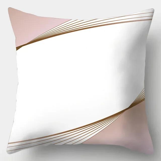 45x45 Simple Abstract Pink Line Leaf Printed Polyester Cushion Cover for Home Living Room Sofa Chair Decorative Pillowcase