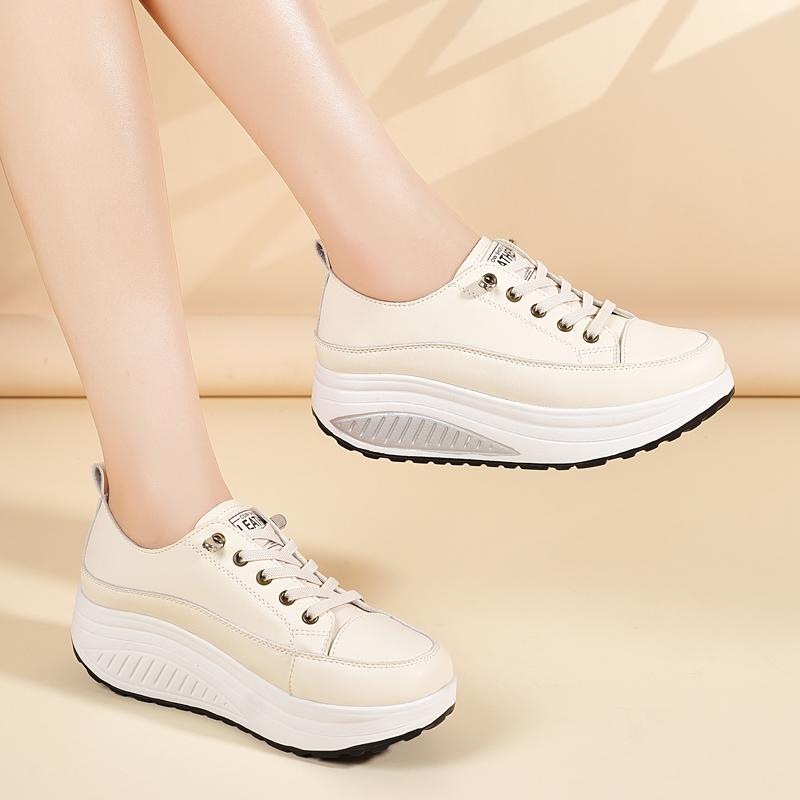 35-41 Women's Leather Lace-up Platform Rocker Shoes Wedge shoes Casual Shoes