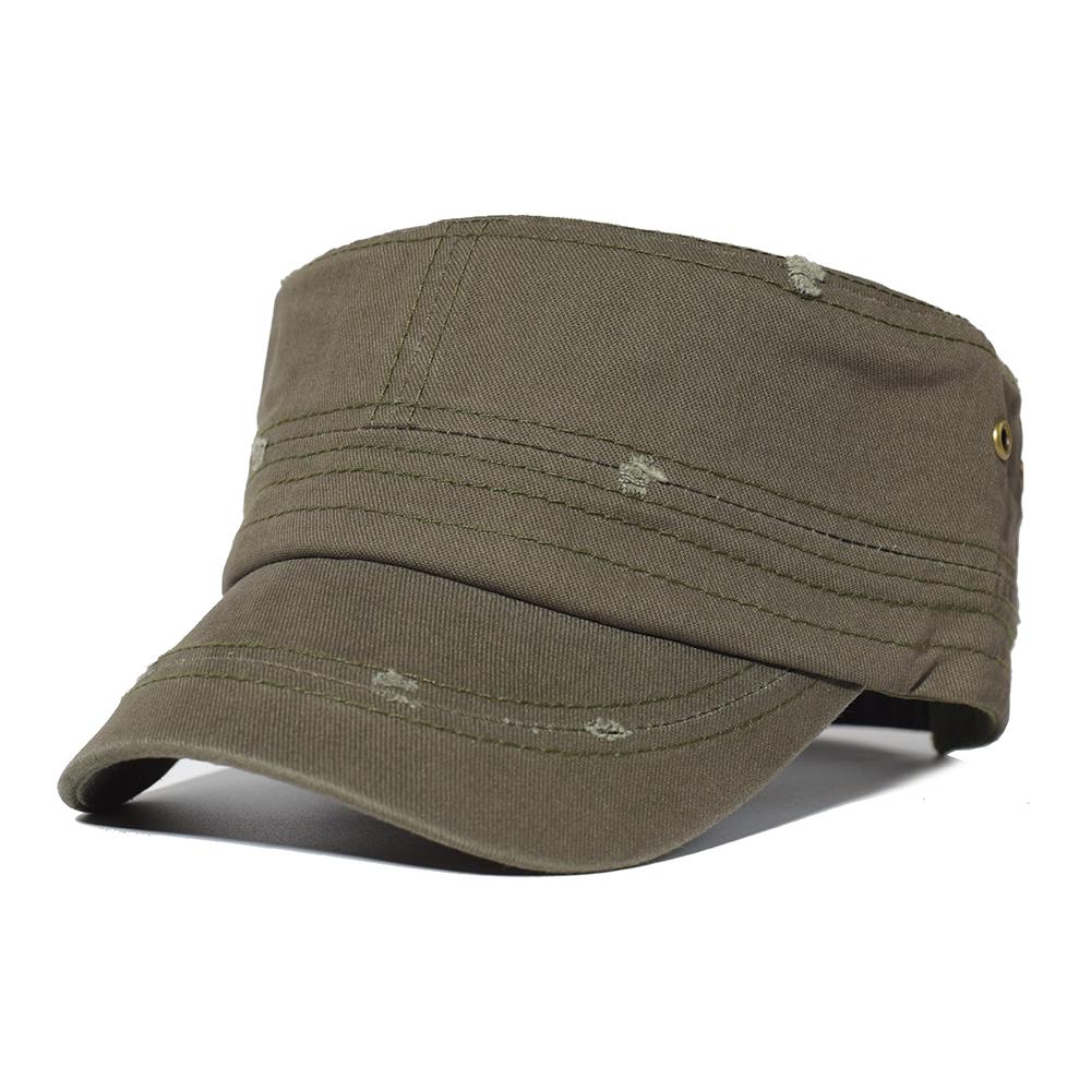 

Four Seasons Solid Cotton Military Caps Men Distressed Hat Adjustable Unique Design Vintage Flat Top Cap Adjustable 56-59 cm хакі