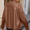 Casual short long sleeves, zipper PU locomotive leather jacket, lapel jacket top