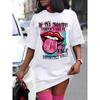Women's Summer Casual Fashion Loose Plus Size Letter Lip Print Pattern Printed Short Sleeved Summer T-shirt Dress
