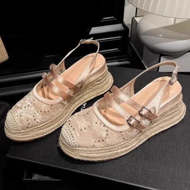 Fashion 2025 Summer New Lace Mesh Women's Sandals Outdoor Buckle Strap Wedges Closed Toe Sandals for Platform daily Casual Brand Shoes