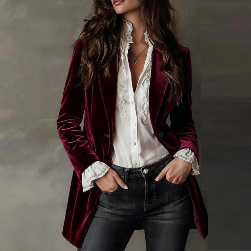 2025 Women's Retro Velvet Cardigan Slim Fit Long Sleeve Suit