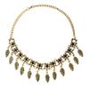 Vintage Carved Alloy Leaf Tassel Necklace with Diamond Neck Chain