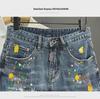 Men's Trendy American Style Graffiti Slim Fit Ripped Denim Shorts