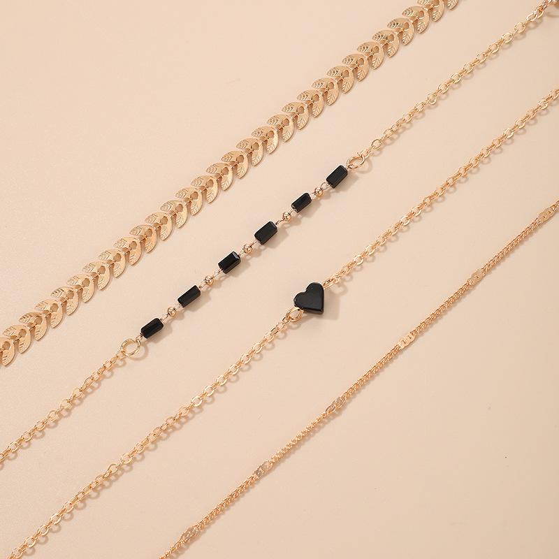 Bohemian Bracelet, Geometric Black Love Plane Chain 4-piece Ins Wind Bracelet for Women