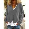 Women's Spring and Autumn Loose Knit Cardigan Solid Color V-neck Long-sleeved Single-breasted Loose Knit Sweater Coat
