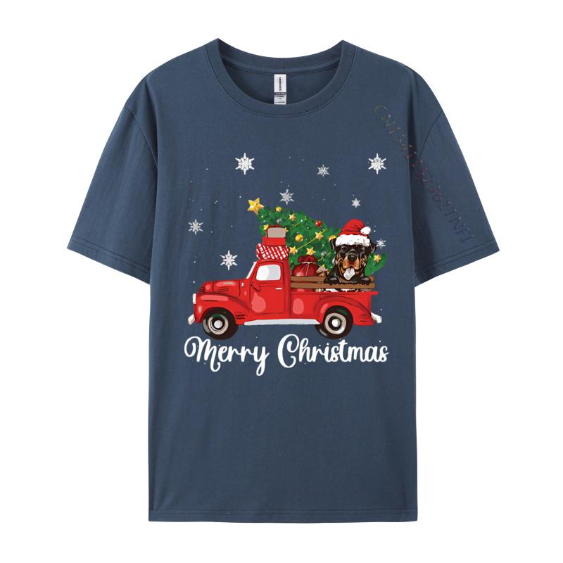 Rottweiler Dog Riding Red Truck Christmas Tshirt Novelty Tee Shirts Vintage Cotton Tops Tee Graphic T Shirts Men Cotton