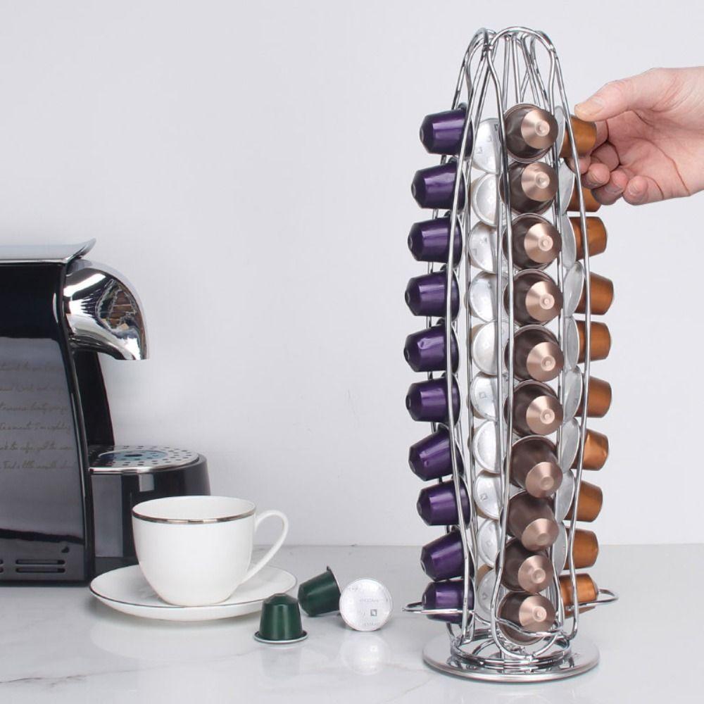 Metal Coffee Pod Holder 360° Rotatable Capsules Storage Organizer for Nespresso For Home Kitchen
