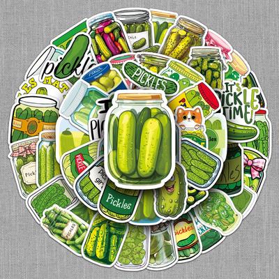 50 Pickle Graffiti Stickers: Cartoon Food Decor for Water Bottles, Notebooks & Tablets - Waterproof & Durable