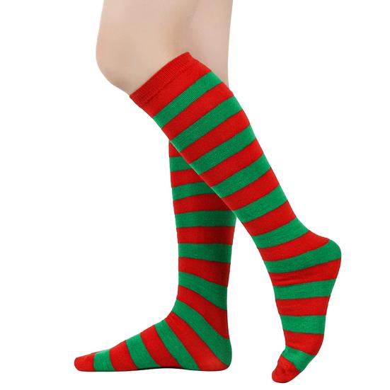 Women Striped Knee-high Socks Colorful Stretchy Knee-length Socks Ribbed Leg Warmers for Costume Party Street Daily Wear