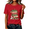 T-shirt da donna a maniche corte con stampa natalizia, top casual per le feste