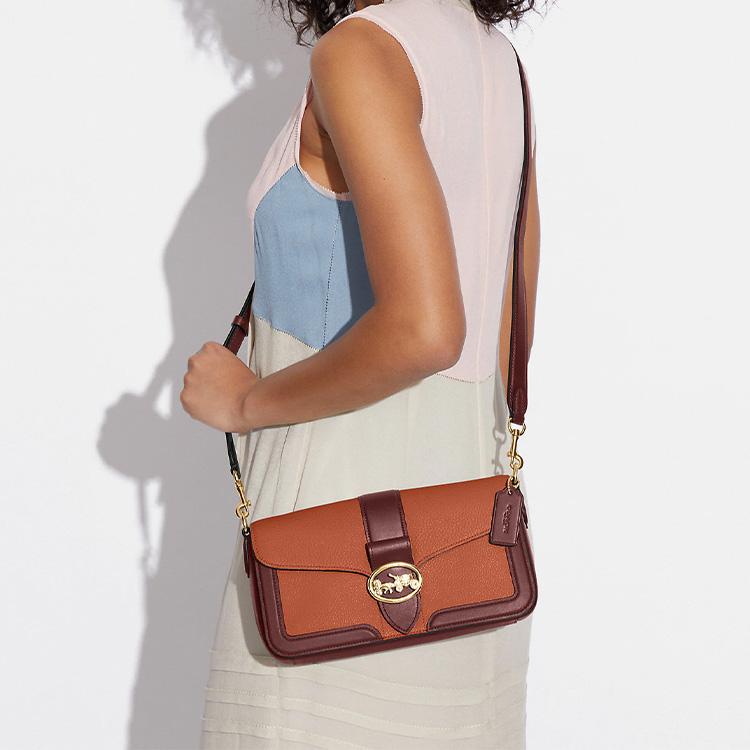 New COACH Georgie Refined Pebbled Leather With Smooth Leather Accents Crossbody Bag Shoulder Bag Women's Sunset Red CA211-IMURE