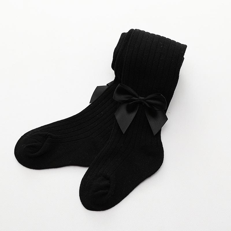 2024 Spring & Autumn Cable Knit Bow Leggings for Girls - Striped Tights with Open Crotch