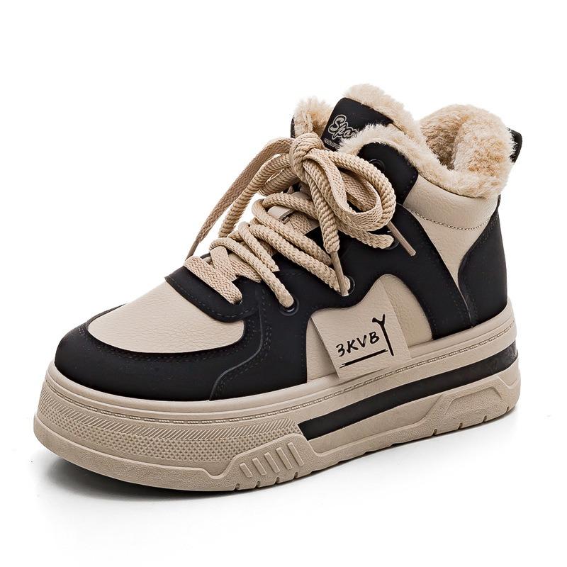 Fleece thickened high-top large cotton women's shoes winter warm snow boots women's versatile new thick-soled winter cotton shoes