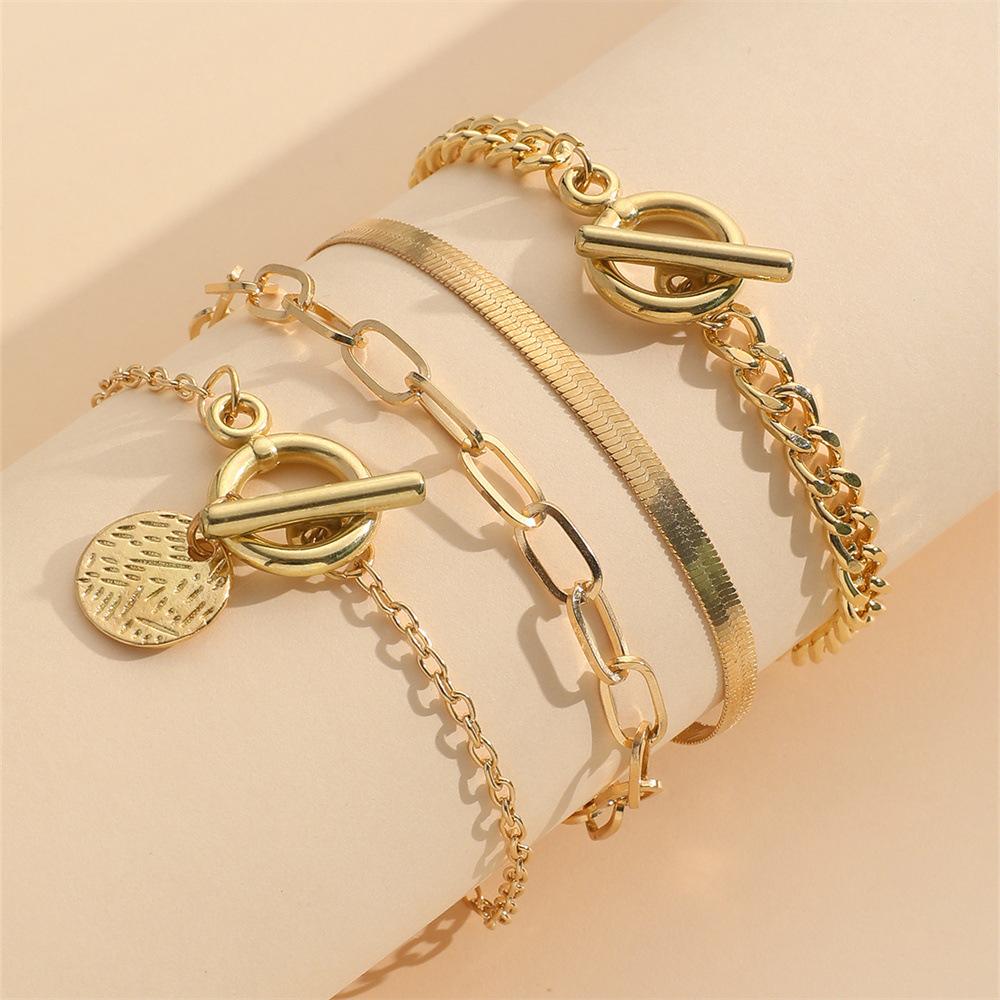 

4PCS Minimalist Gold Snake Bone Chain Bracelet Set, Trendy Layered Jewelry, Fashion Holiday Gift Accessories for Women S1292